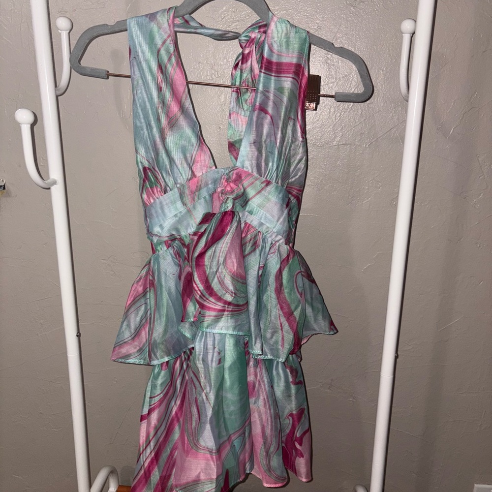 Olivaceous Pink and Green Swirl Dress